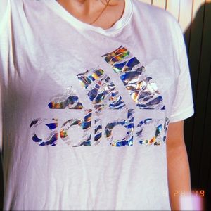 Rainbow foil adidas tshirt